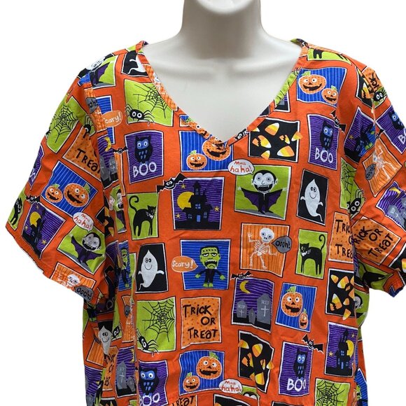 Halloween-Themed ScrubStar 3X/3XG V-Neck Cotton Scrub Top With Pockets - Picture 1 of 9